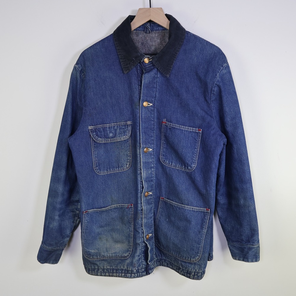 Vintage 60s Wrangler Blanket Lined Denim Barn‎ Chore Coat Size 42 Workwear Blue